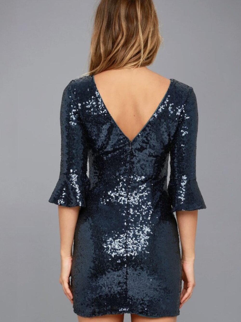 NWT Lulus Feel the Light Navy Blue Sequin Bodycon Dress (size S) - Picture 4 of 9